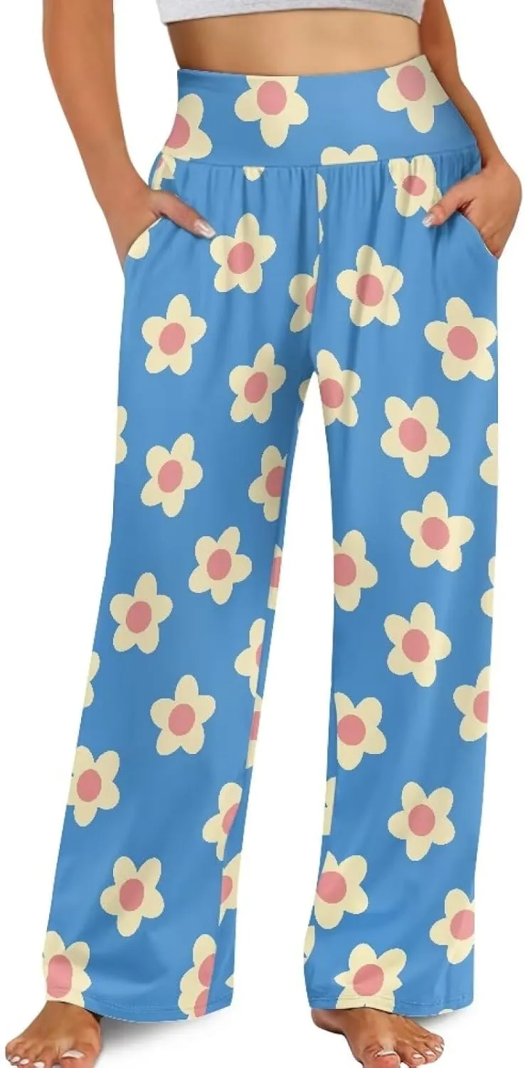 Yuuxorilu Womens Wide Leg Palazzo Pants Casual High Waist Flowy Trousers Loose Lounge Pant with Pockets