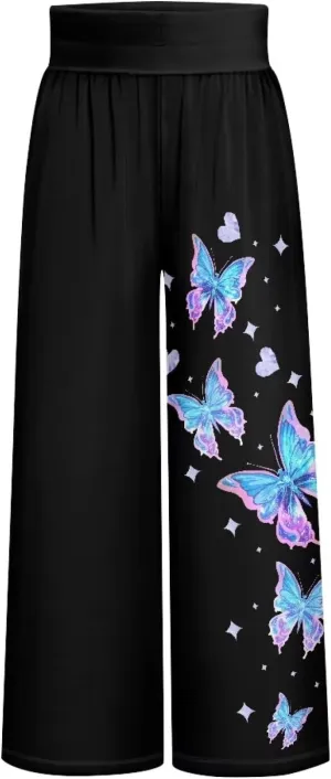 Yuuxorilu Womens Wide Leg Palazzo Pants Casual High Waist Flowy Trousers Loose Lounge Pant with Pockets