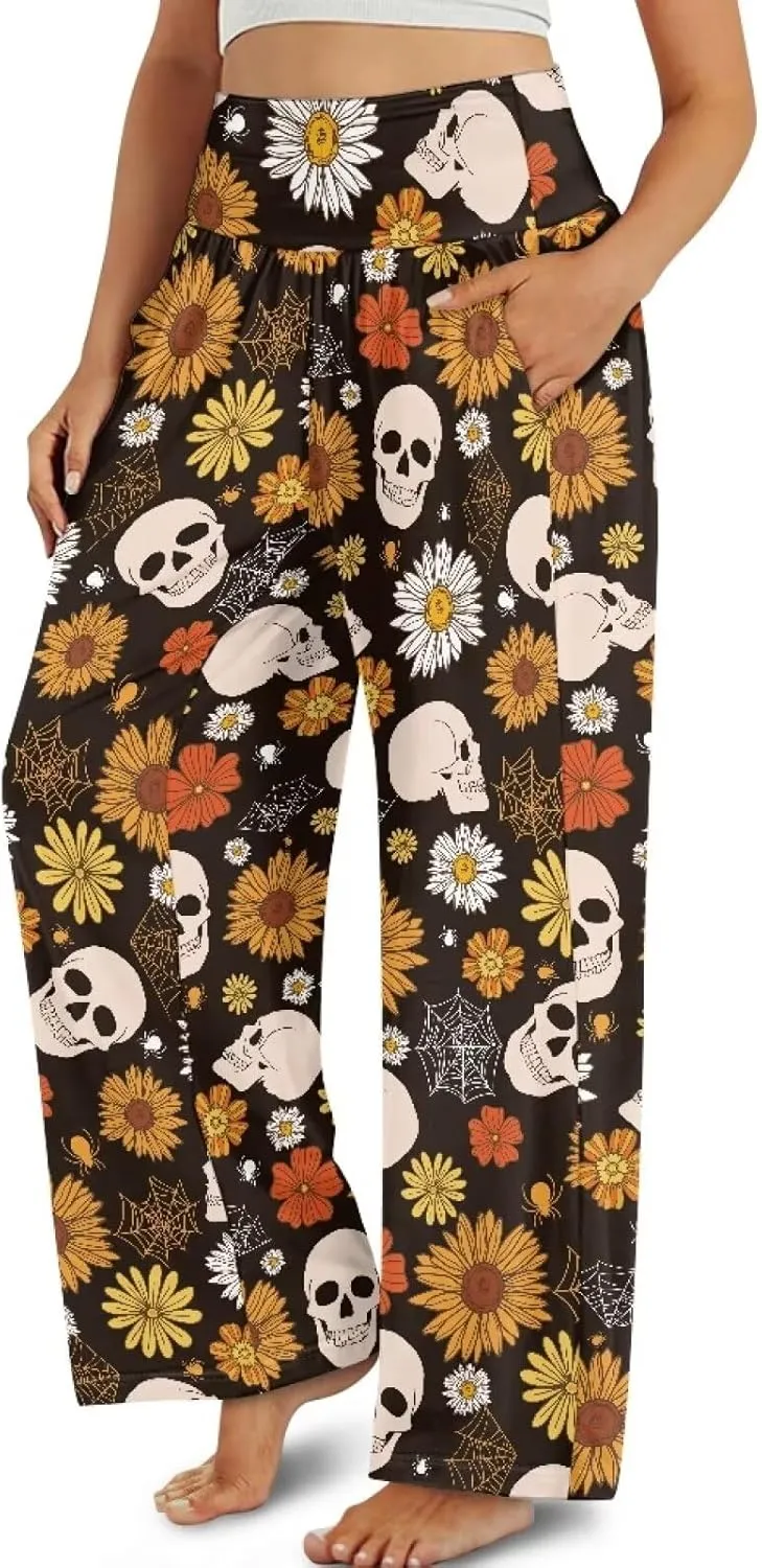 Yuuxorilu Womens Wide Leg Palazzo Pants Casual High Waist Flowy Trousers Loose Lounge Pant with Pockets