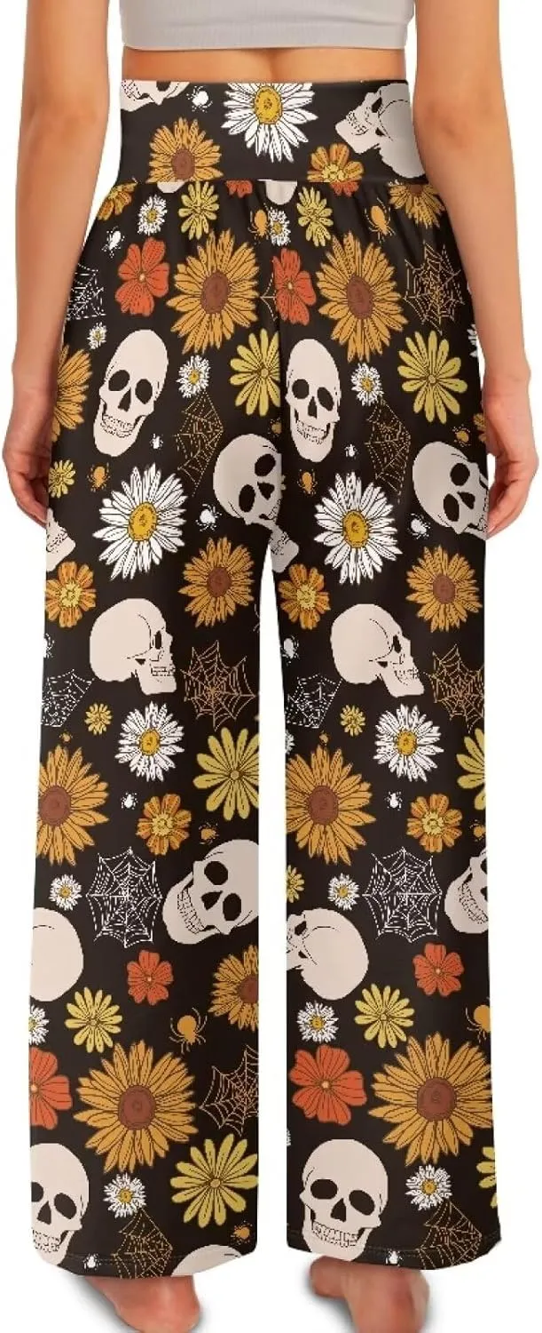 Yuuxorilu Womens Wide Leg Palazzo Pants Casual High Waist Flowy Trousers Loose Lounge Pant with Pockets