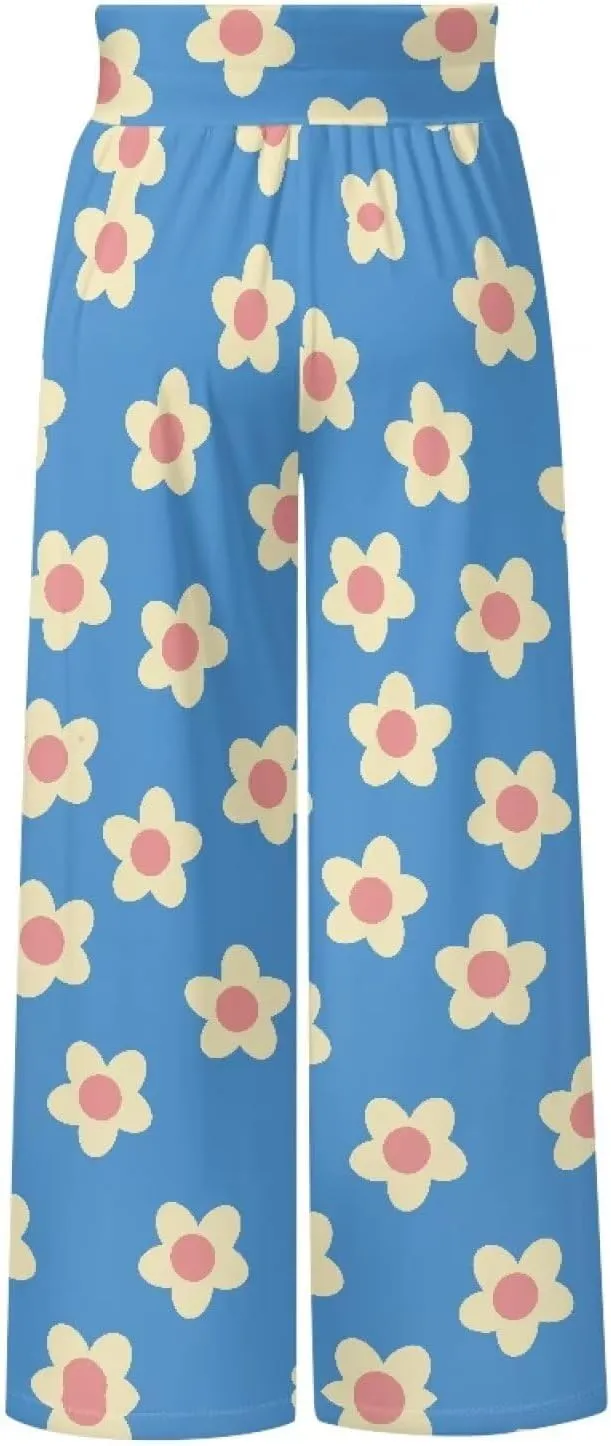Yuuxorilu Womens Wide Leg Palazzo Pants Casual High Waist Flowy Trousers Loose Lounge Pant with Pockets