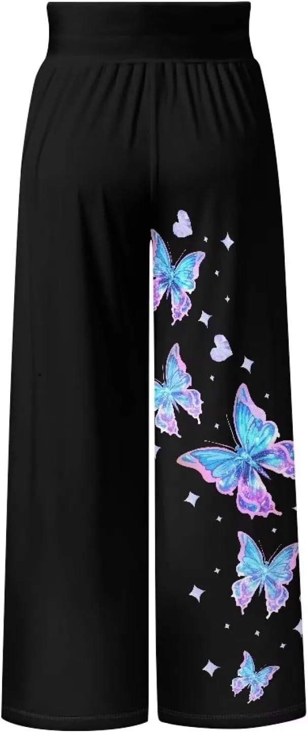 Yuuxorilu Womens Wide Leg Palazzo Pants Casual High Waist Flowy Trousers Loose Lounge Pant with Pockets