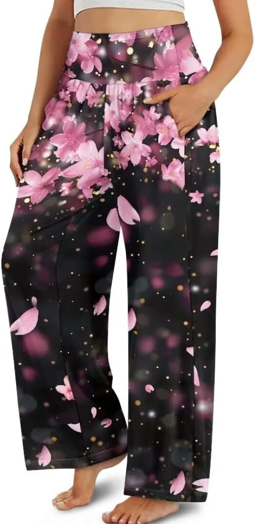 Yuuxorilu Womens Wide Leg Palazzo Pants Casual High Waist Flowy Trousers Loose Lounge Pant with Pockets