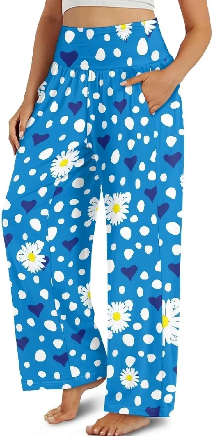 Yuuxorilu Womens Wide Leg Palazzo Pants Casual High Waist Flowy Trousers Loose Lounge Pant with Pockets