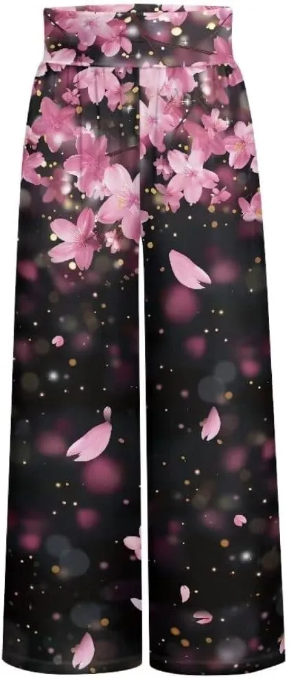 Yuuxorilu Womens Wide Leg Palazzo Pants Casual High Waist Flowy Trousers Loose Lounge Pant with Pockets