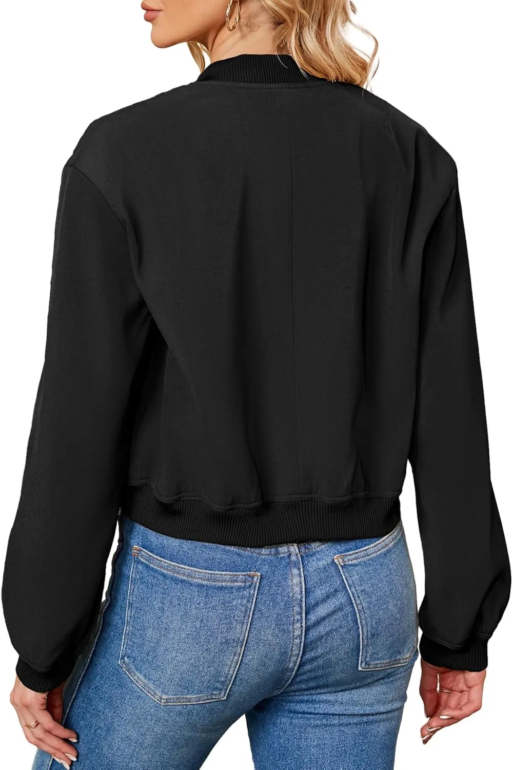 Zando Womens Bomber Jacket Button Down Short Cropped Jackets Long Sleeve Baseball Varsity Jacket Casual Jackets with Pockets