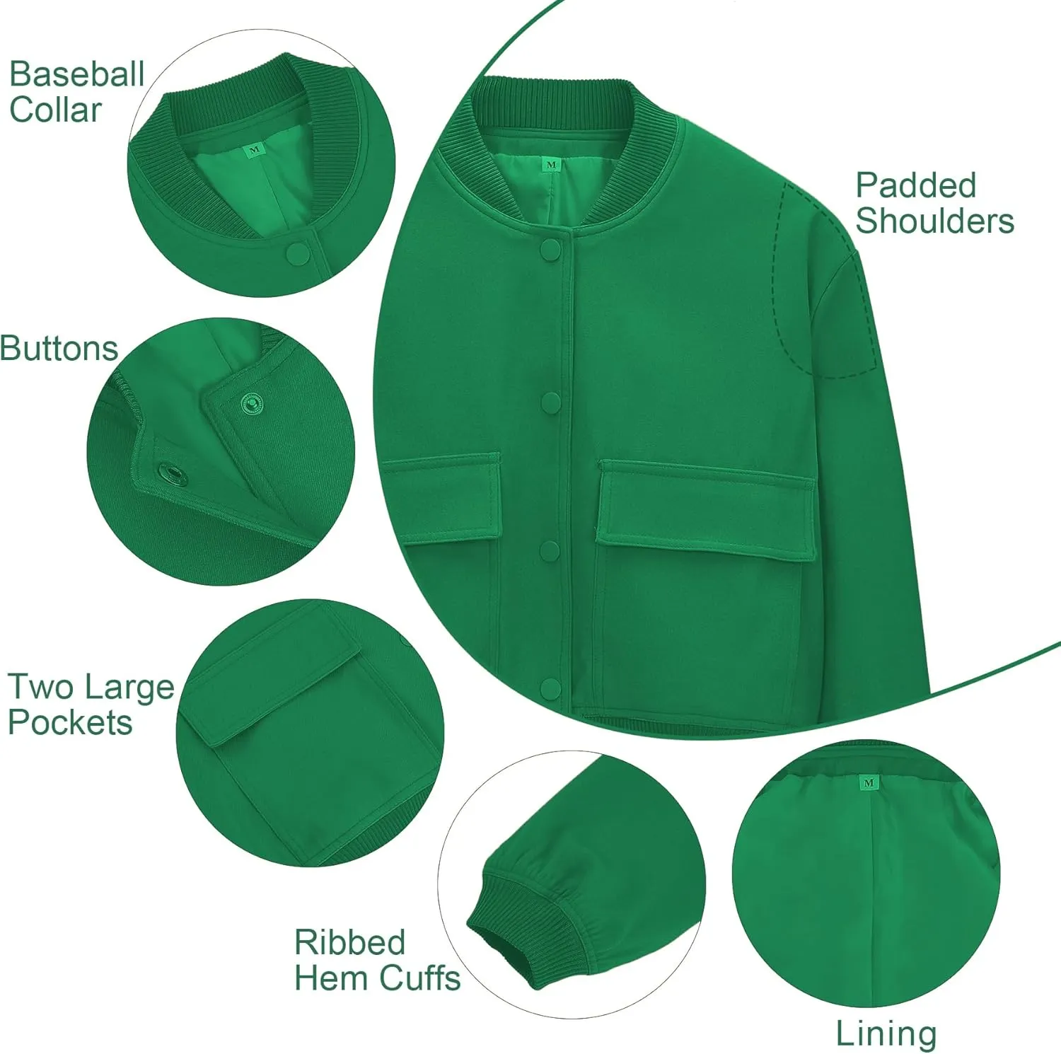 Zando Womens Bomber Jacket Button Down Short Cropped Jackets Long Sleeve Baseball Varsity Jacket Casual Jackets with Pockets