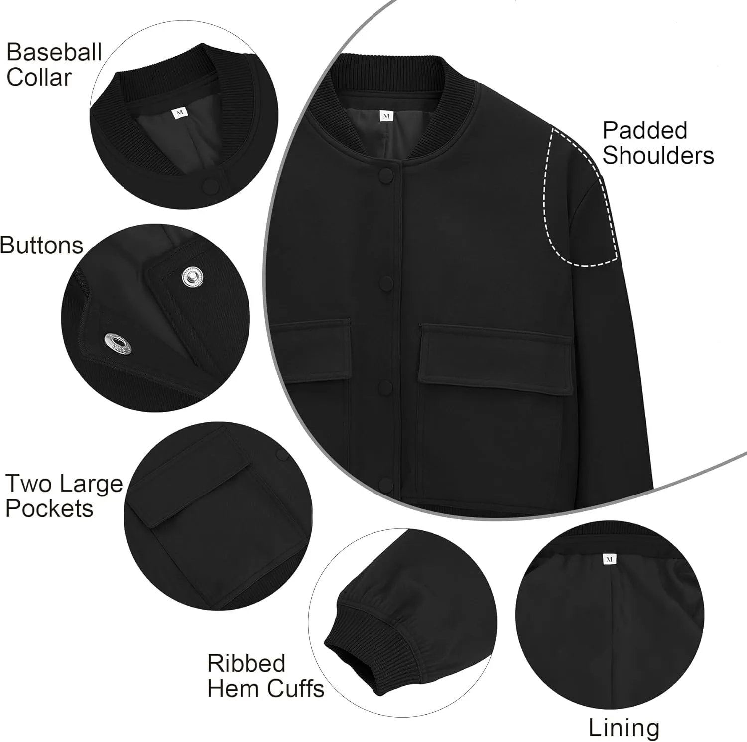 Zando Womens Bomber Jacket Button Down Short Cropped Jackets Long Sleeve Baseball Varsity Jacket Casual Jackets with Pockets