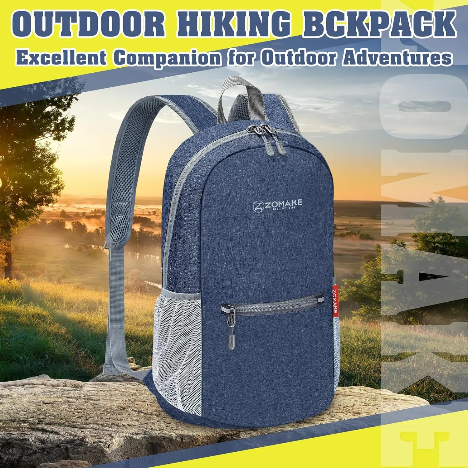 ZOMAKE 10L Lightweight Packable Hiking Backpack, Small Travel Hiking Daypack for Women Men Tear Resistant Foldable Day Pack for Camping Outdoor Sports(Navy Blue)