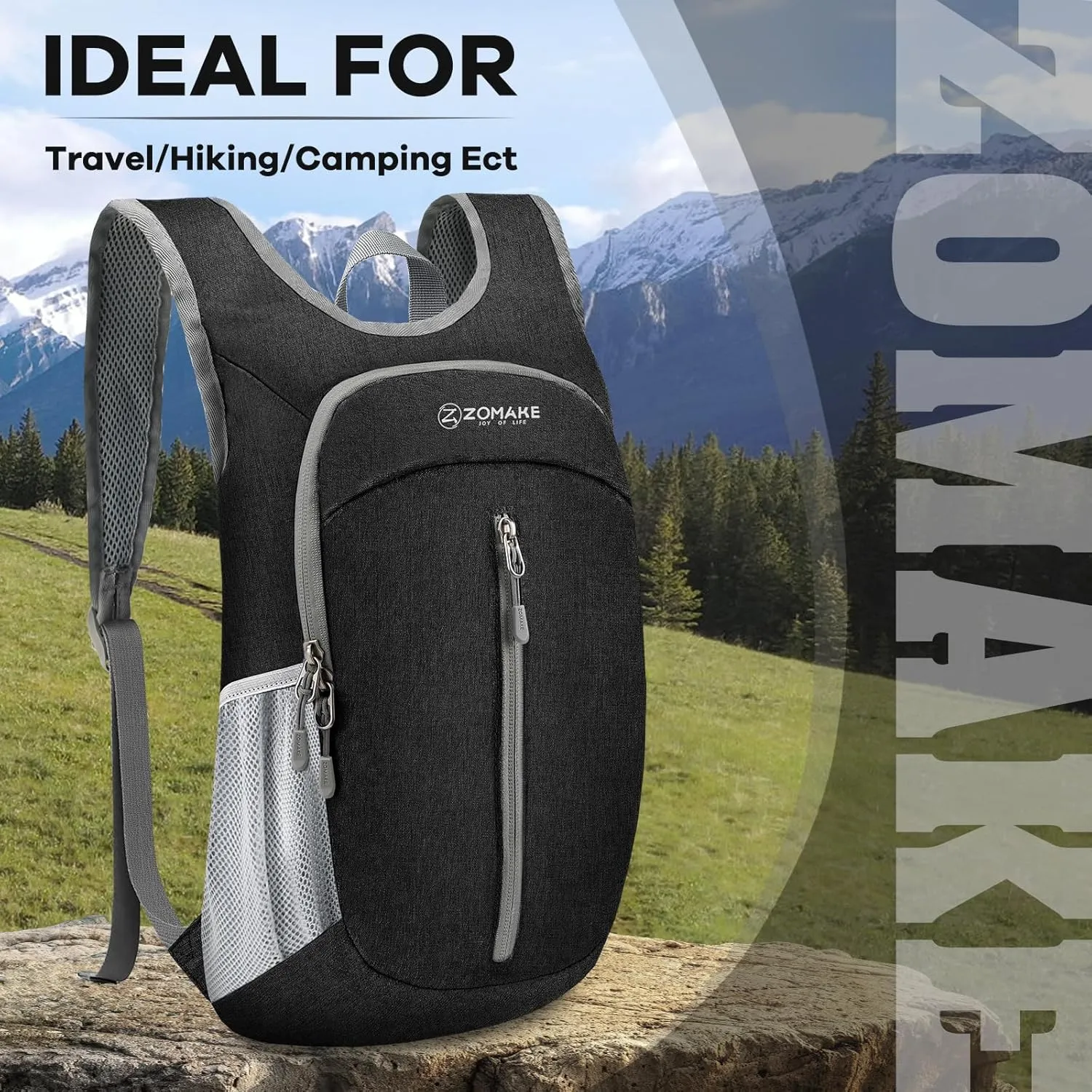 ZOMAKE 10L Ultra Lightweight Packable Backpack, Small Daypack Light Foldable Backpacks Water Resistant Day Bag for Hiking(Black)