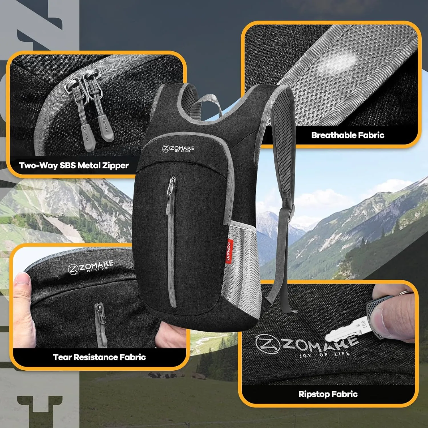 ZOMAKE 10L Ultra Lightweight Packable Backpack, Small Daypack Light Foldable Backpacks Water Resistant Day Bag for Hiking(Black)
