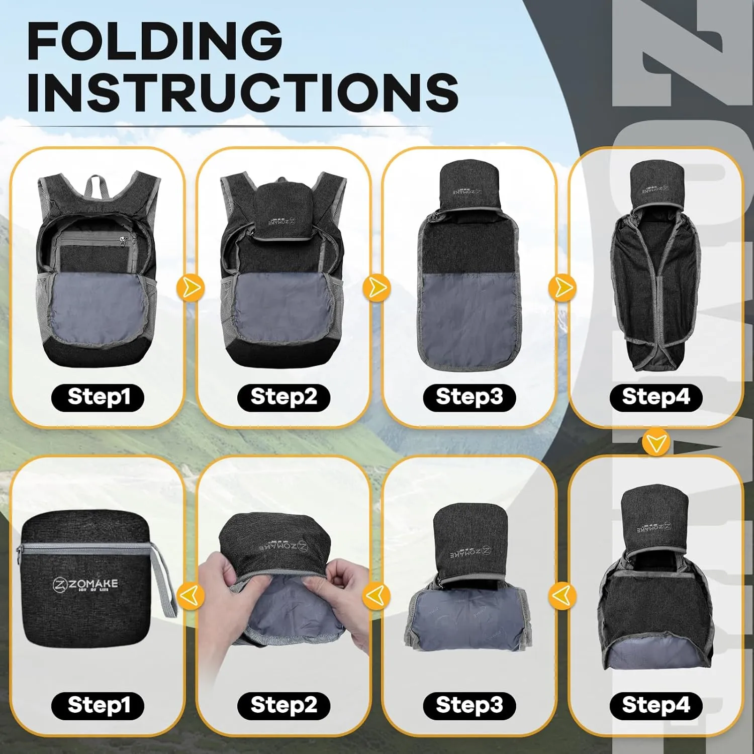 ZOMAKE 10L Ultra Lightweight Packable Backpack, Small Daypack Light Foldable Backpacks Water Resistant Day Bag for Hiking(Black)