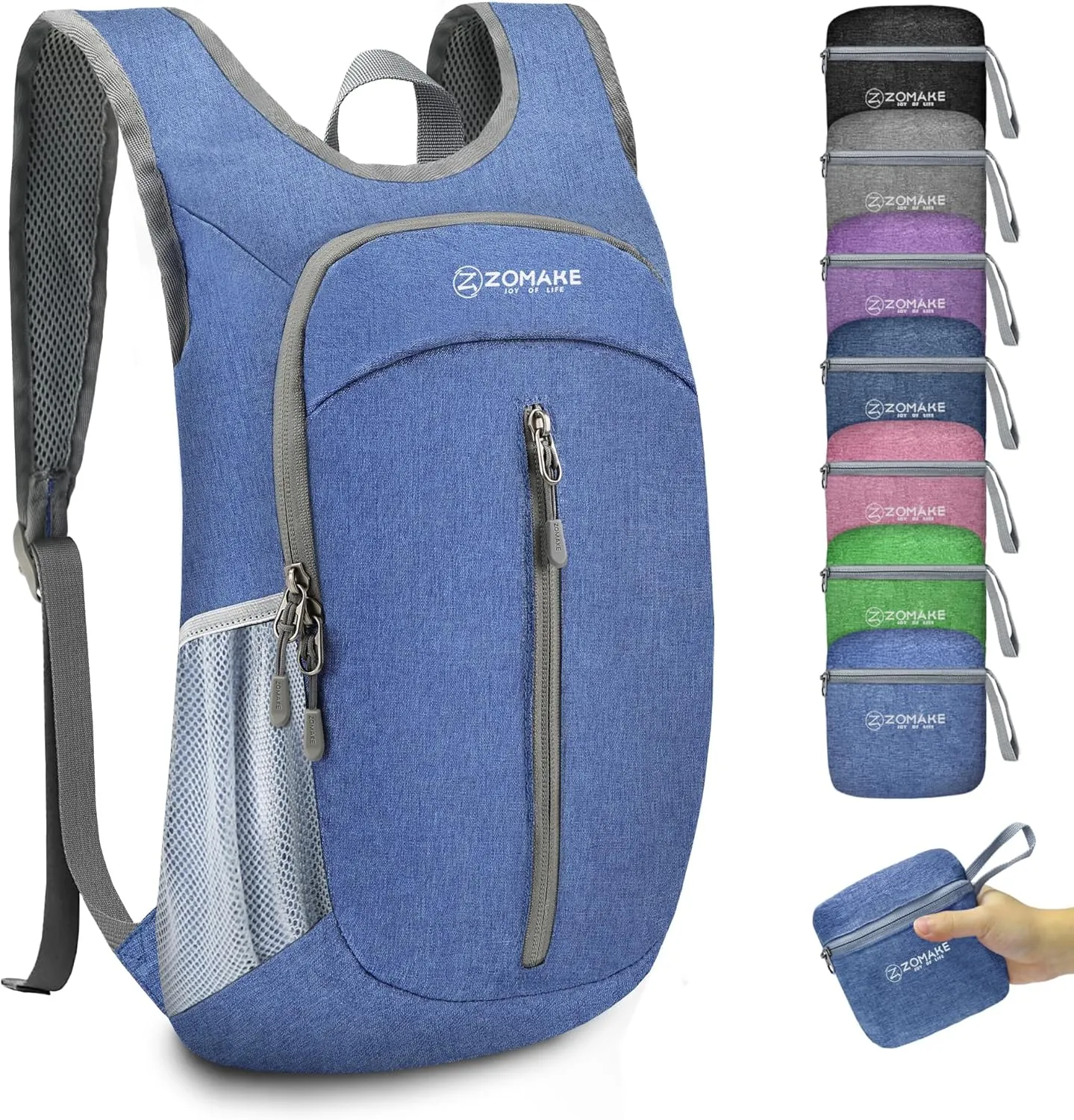ZOMAKE 10L Ultra Lightweight Packable Backpack, Small Daypack Light Foldable Backpacks Water Resistant Day Bag for Hiking(Dark Blue)