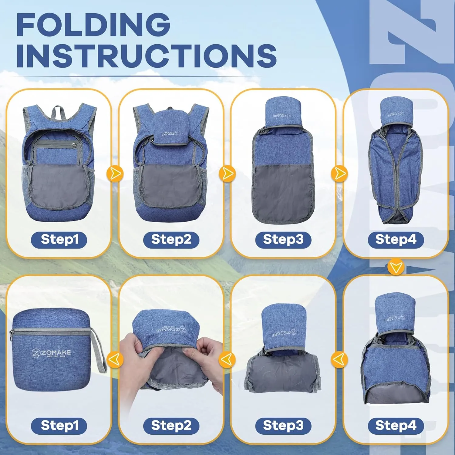 ZOMAKE 10L Ultra Lightweight Packable Backpack, Small Daypack Light Foldable Backpacks Water Resistant Day Bag for Hiking(Dark Blue)