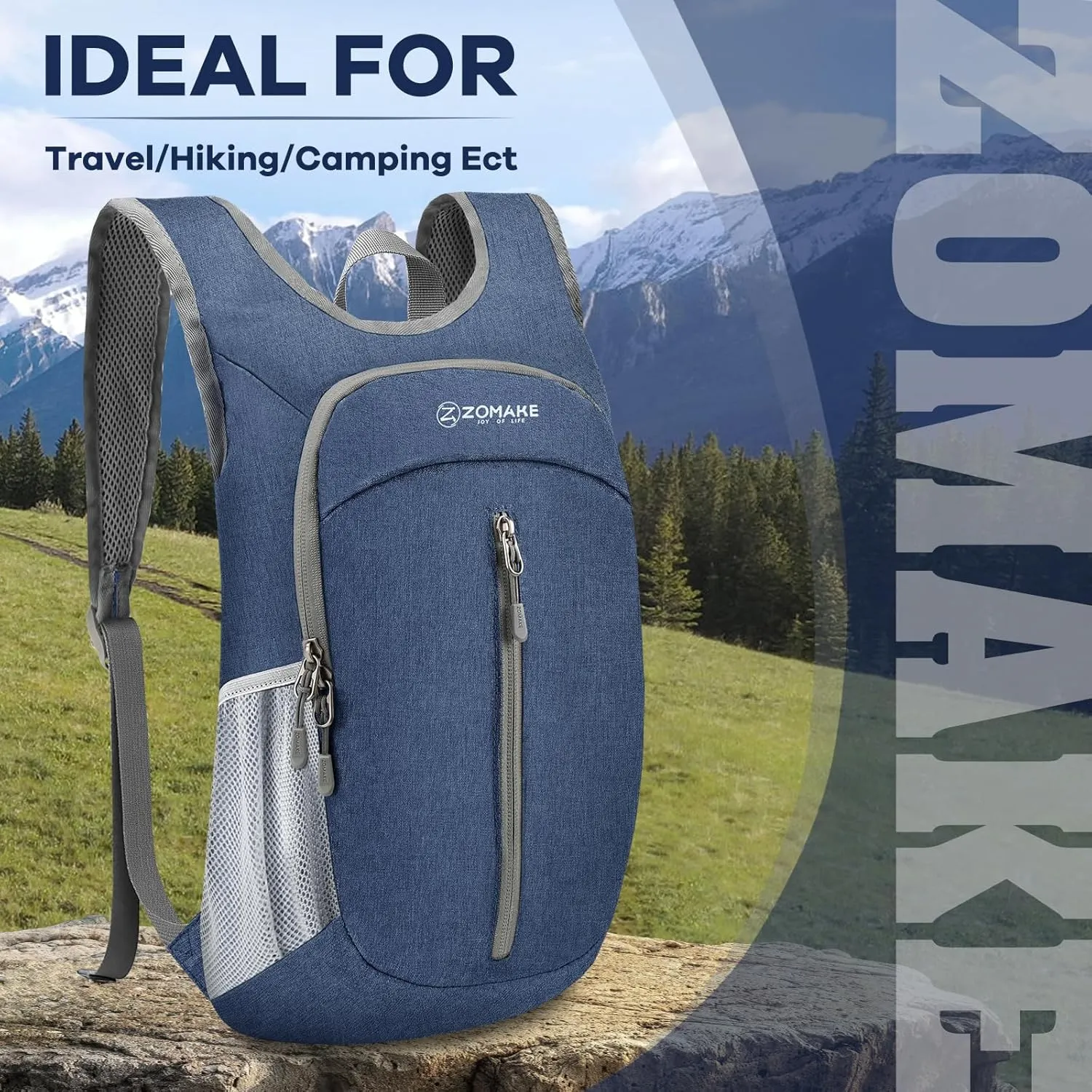 ZOMAKE 10L Ultra Lightweight Packable Backpack, Small Daypack Light Foldable Backpacks Water Resistant Day Bag for Hiking(Navy Blue)
