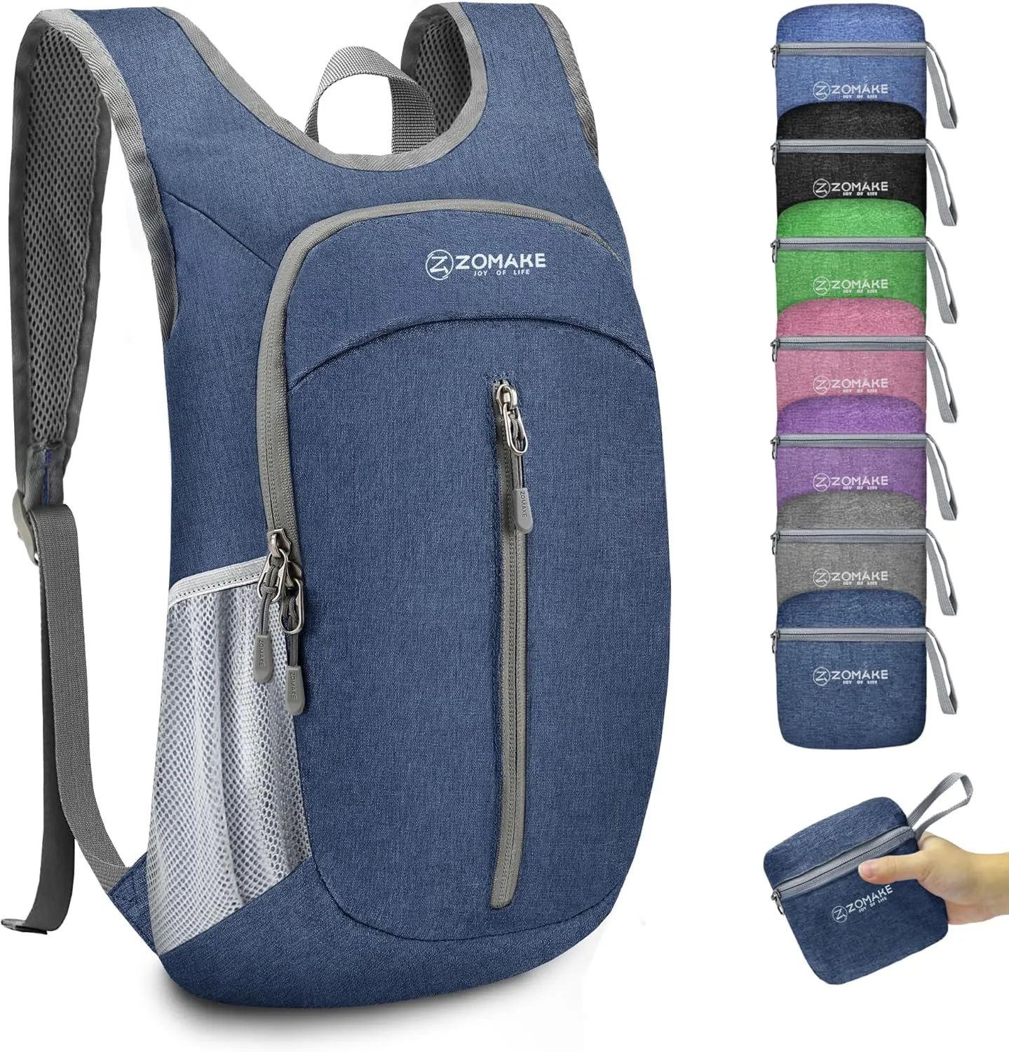 ZOMAKE 10L Ultra Lightweight Packable Backpack, Small Daypack Light Foldable Backpacks Water Resistant Day Bag for Hiking(Navy Blue)