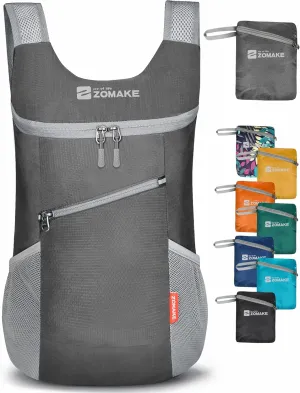 ZOMAKE Lightweight Packable Backpack 14L - Foldable Backpack Small Daypack Hiking Backpack Water-Resistant Day Bag for Travel(Medium Grey)