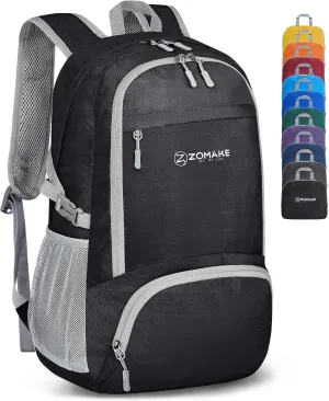 ZOMAKE Lightweight Packable Backpack 30L, Foldable Hiking Backpacks Water Resistant Compact Folding Daypack for Travel(Black)