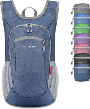 ZOMAKE Ultra Lightweight Packable Backpack, 10L Small Daypack Light Foldable Backpacks Water Resistant Day Bag for Hiking (Navy Blue)
