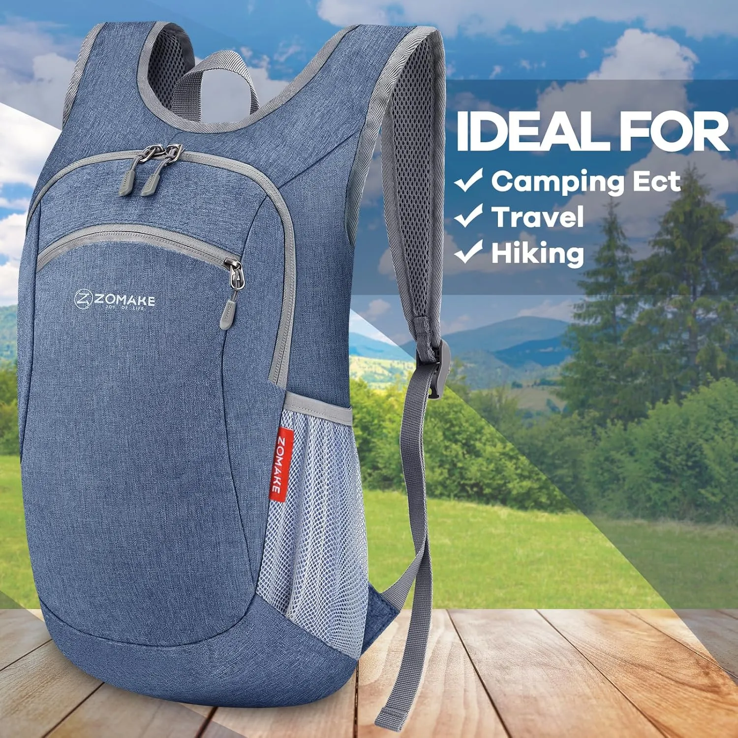 ZOMAKE Ultra Lightweight Packable Backpack, 10L Small Daypack Light Foldable Backpacks Water Resistant Day Bag for Hiking (Navy Blue)