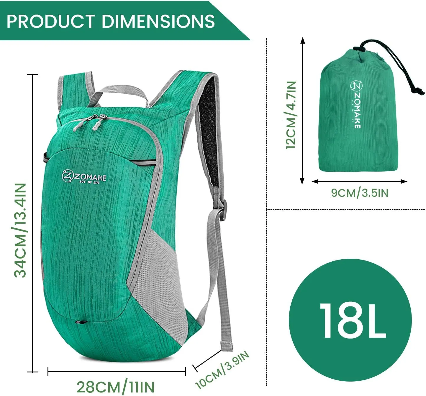 ZOMAKE Ultra Lightweight Packable Backpack 18L, Small Foldable Hiking Backpacks Water Resistant Folding Daypack for Travel(Dark Green)