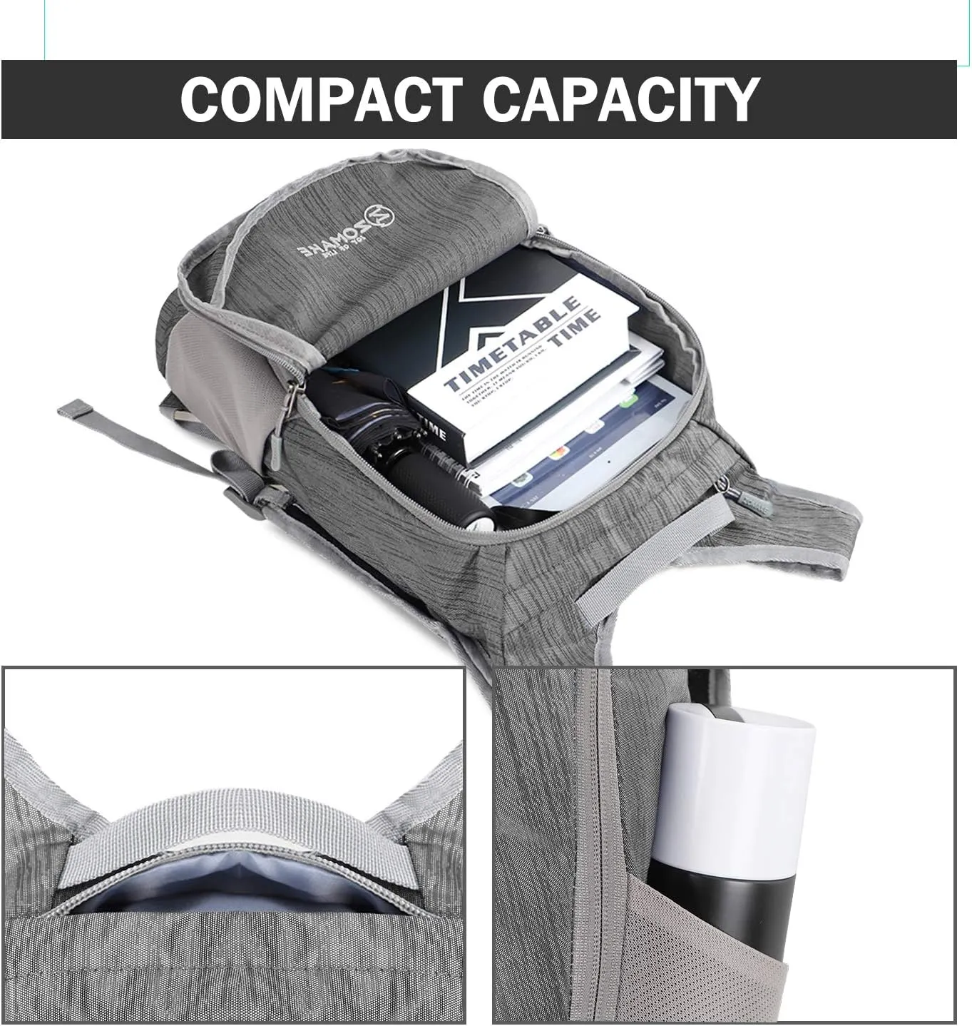 ZOMAKE Ultra Lightweight Packable Backpack 18L, Small Foldable Hiking Backpacks Water Resistant Folding Daypack for Travel(Medium Grey)