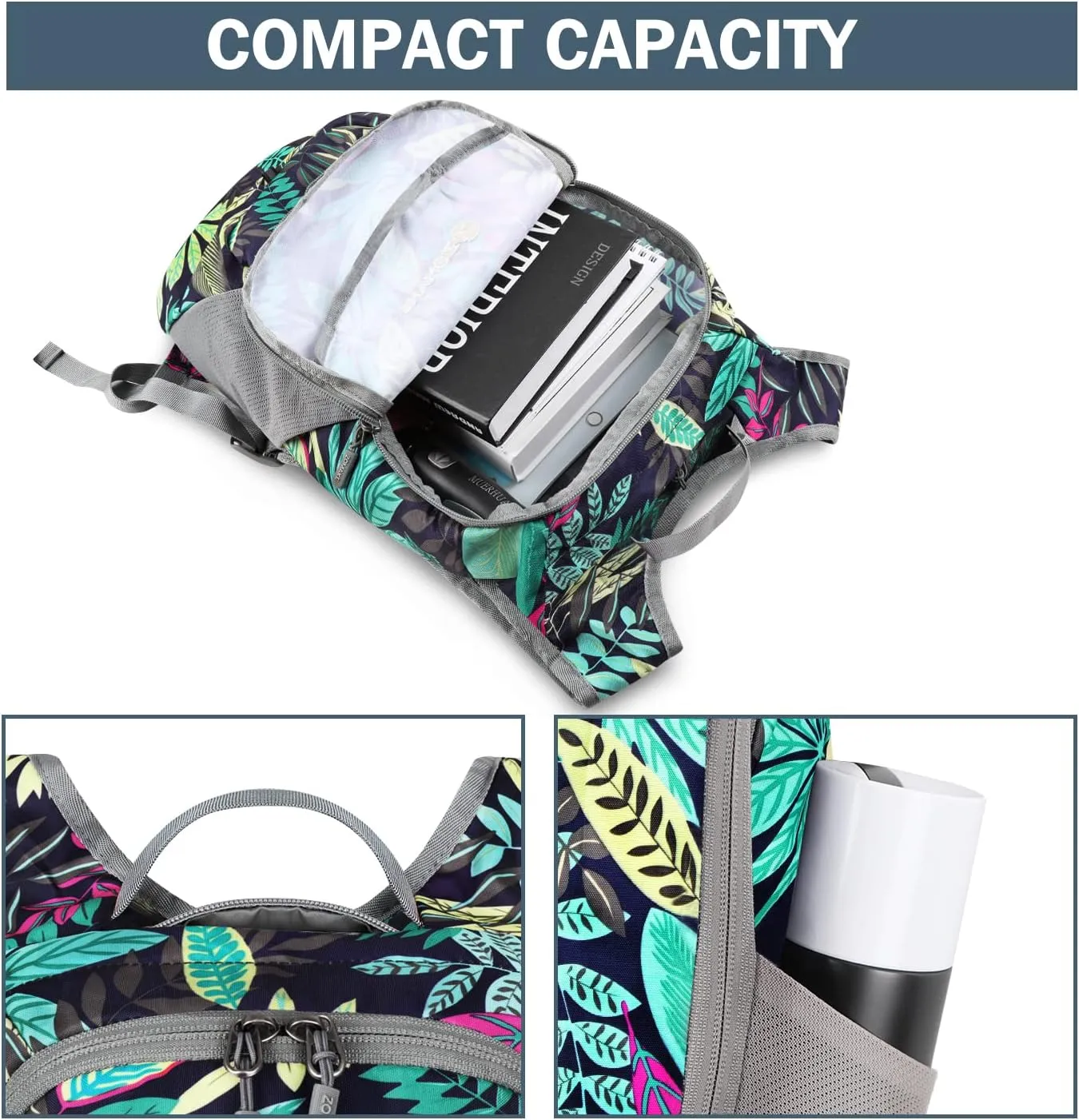 ZOMAKE Ultra Lightweight Packable Backpack 18L, Small Foldable Hiking Backpacks Water Resistant Folding Daypack for Travel(Mixed Color-Leaves)