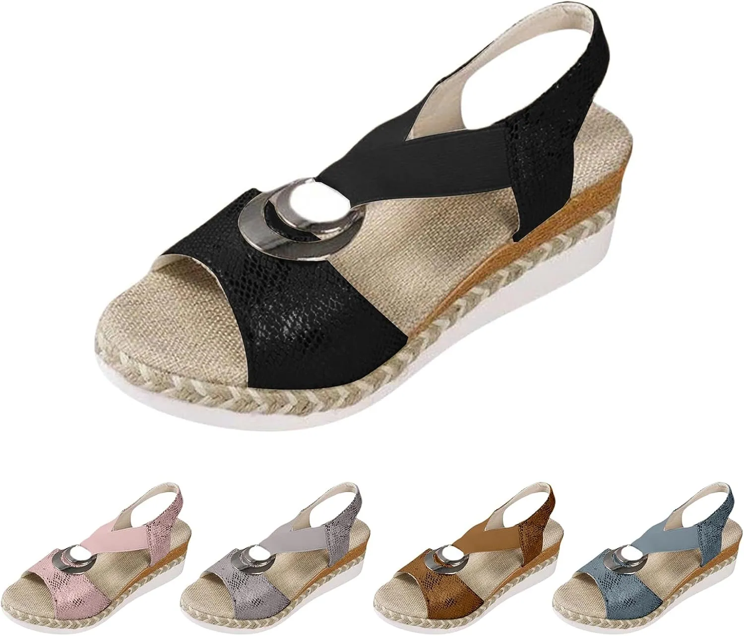 ZWRXW Orthopedic Platform Wedge Sandals for Women Open Toe Ankle Strap Espadrilles Sandals Comfortable Arch Support Wedge Sandal Casual & Dressy Summer Shoes with Metal Buckle