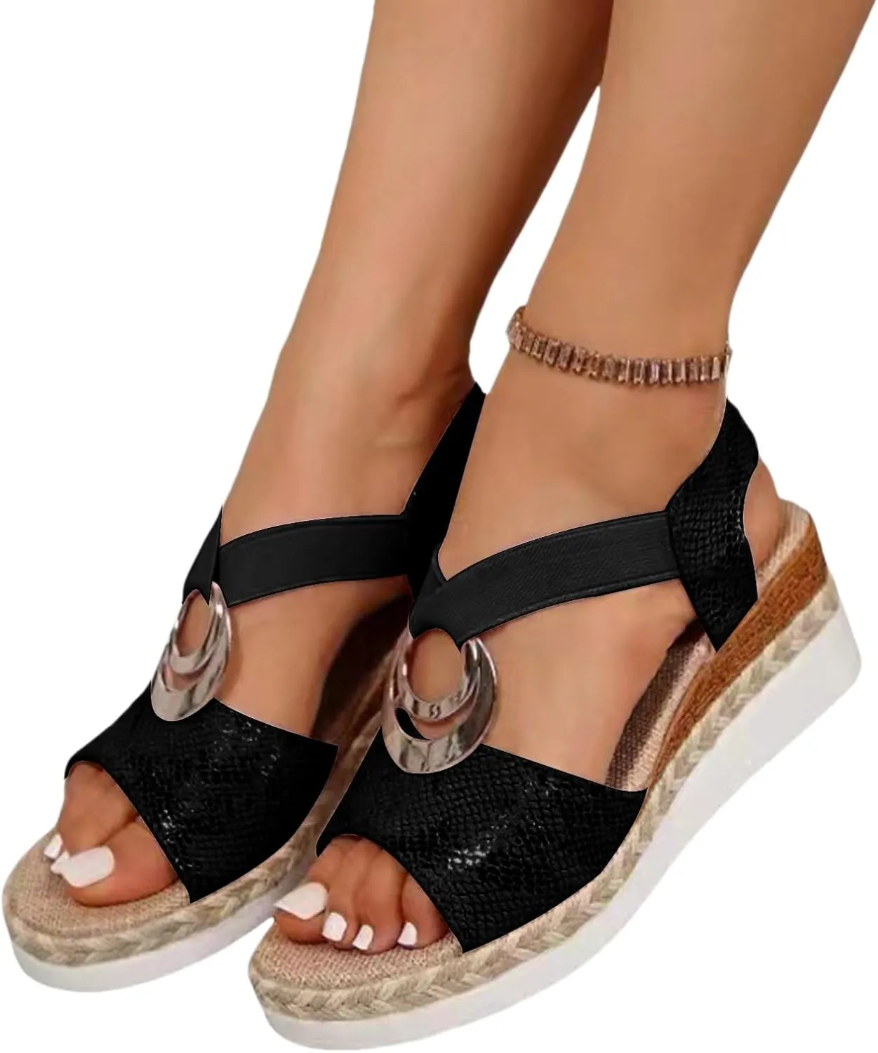 ZWRXW Orthopedic Platform Wedge Sandals for Women Open Toe Ankle Strap Espadrilles Sandals Comfortable Arch Support Wedge Sandal Casual & Dressy Summer Shoes with Metal Buckle
