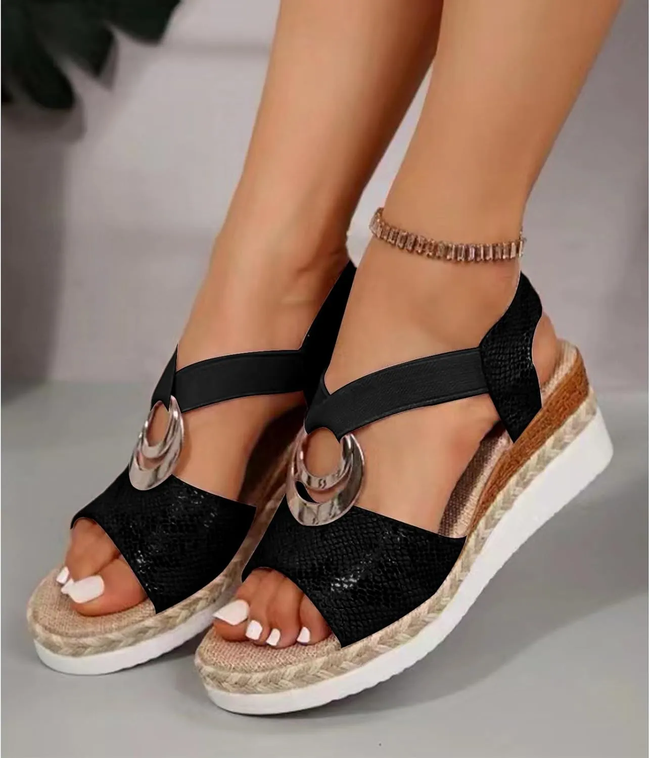 ZWRXW Orthopedic Platform Wedge Sandals for Women Open Toe Ankle Strap Espadrilles Sandals Comfortable Arch Support Wedge Sandal Casual & Dressy Summer Shoes with Metal Buckle