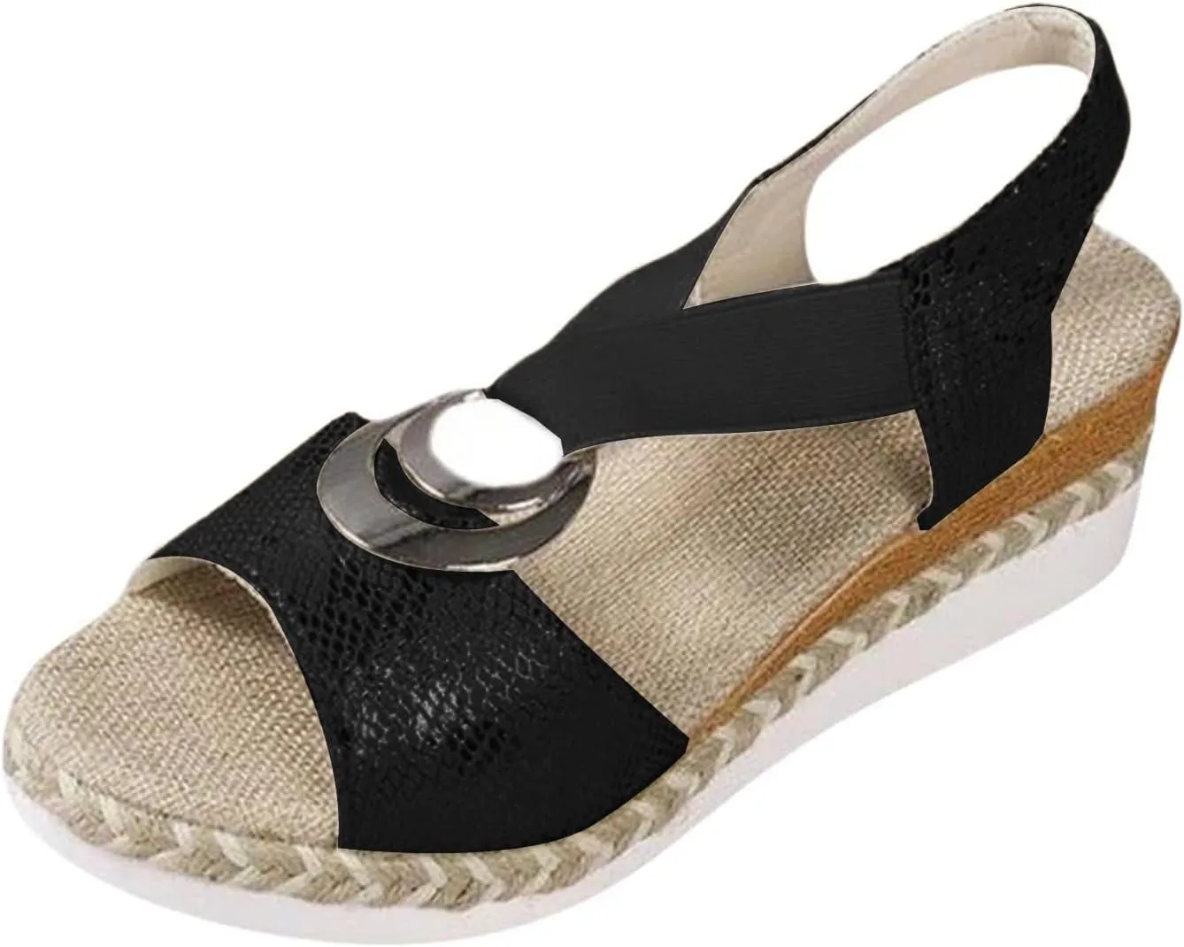 ZWRXW Orthopedic Platform Wedge Sandals for Women Open Toe Ankle Strap Espadrilles Sandals Comfortable Arch Support Wedge Sandal Casual & Dressy Summer Shoes with Metal Buckle