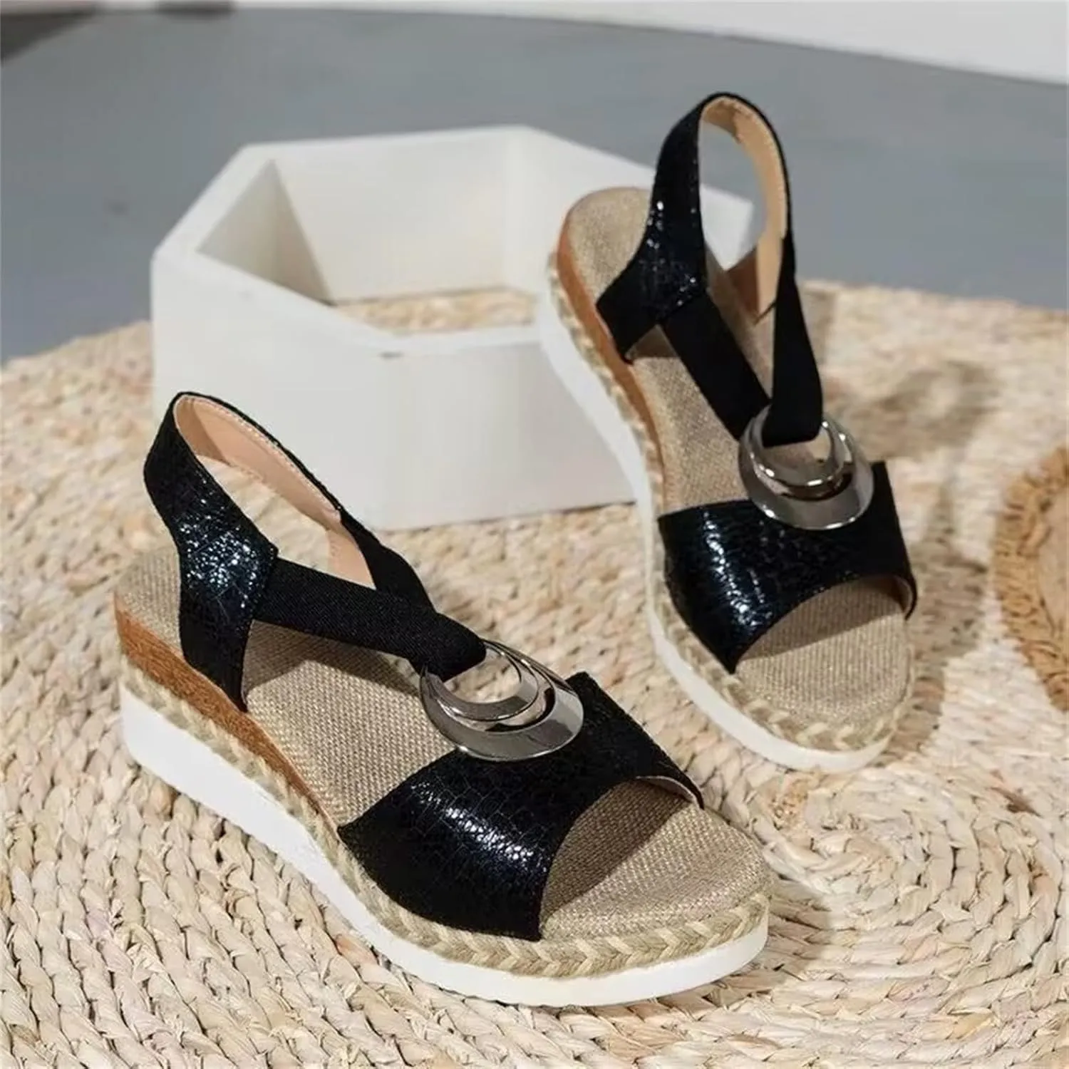ZWRXW Orthopedic Platform Wedge Sandals for Women Open Toe Ankle Strap Espadrilles Sandals Comfortable Arch Support Wedge Sandal Casual & Dressy Summer Shoes with Metal Buckle